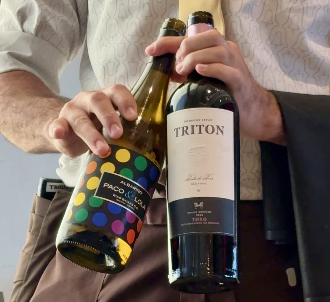 Toledo - Tapas, Steak & Seafood Menu - A person holding a colorful white wine bottle
