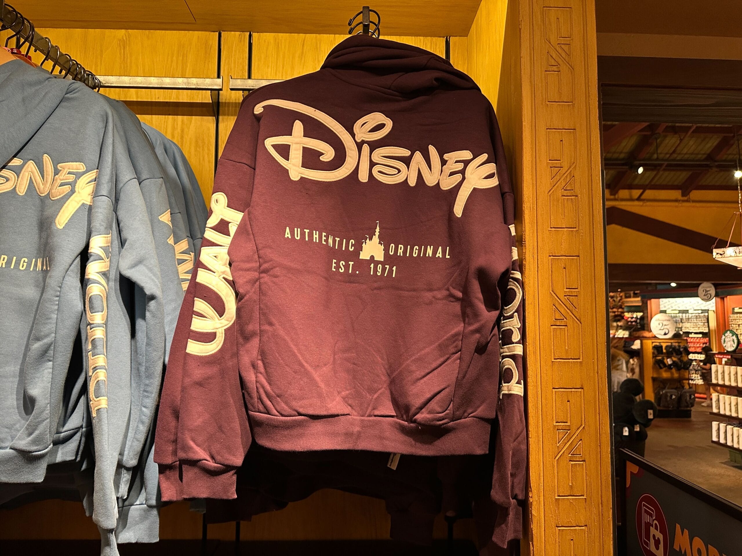 Maroon Walt Disney World-inspired hoodie on display with "Disney Authentic Original Est. 1971" on the back, a park classic style.