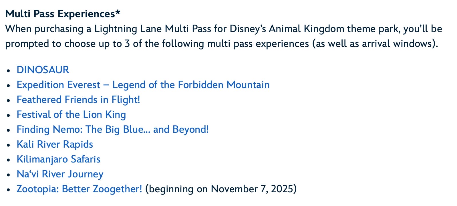 Disney’s Animal Kingdom Lightning Lane rides like DINOSAUR and Expedition Everest; note, no iconic Disney castle here.