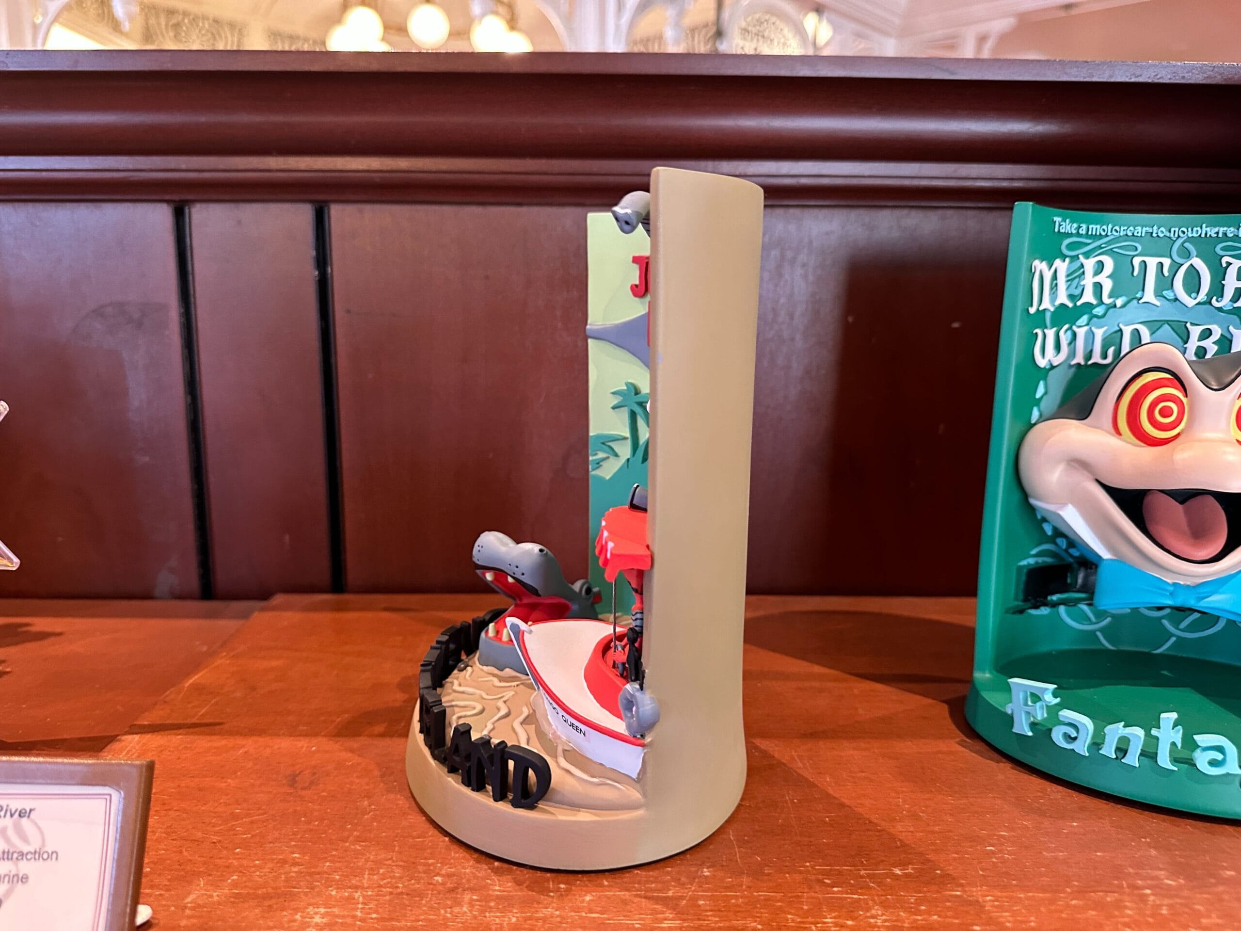A decorative bookend with a gray hippo in a red tutu from Disney’s Fantasia, like a whimsy from Disney World.