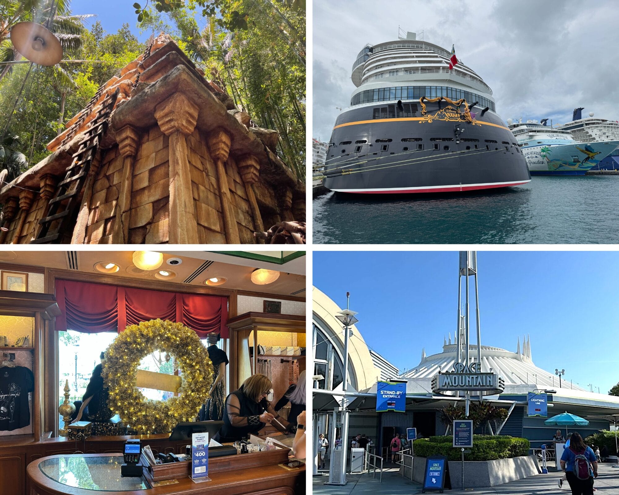 A daily recap collage showcasing distinct buildings, including Disney Park icons and castles compared to famous Disney castle designs.