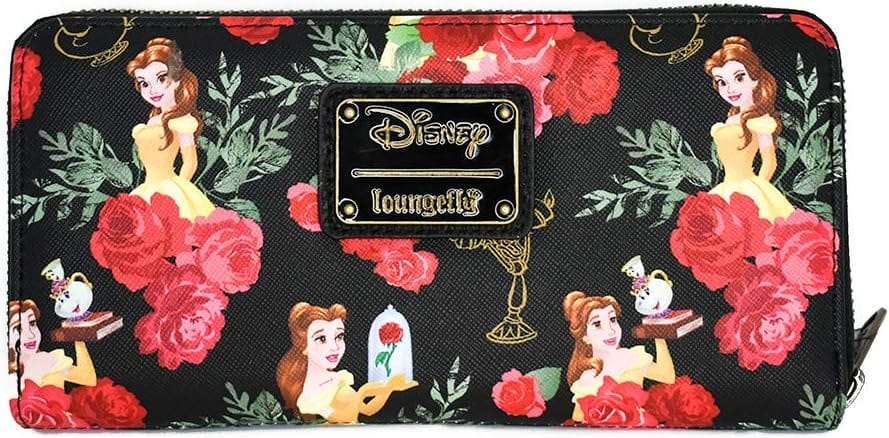 Black wallet with Disney’s Belle, red roses & Beauty and the Beast characters; pairs well with Disney Backpacks.