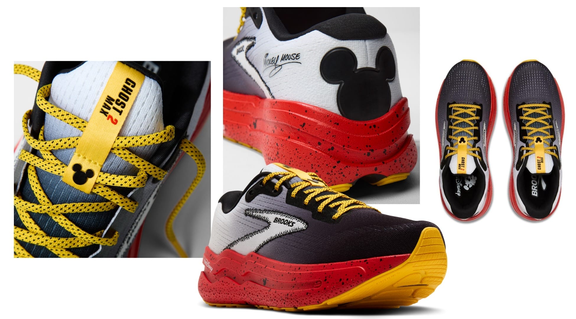 Collage of Brooks Running Shoes with Mickey Mouse designs, inspired by EPCOT’s Wine & Dine Half Marathon at Walt Disney World.