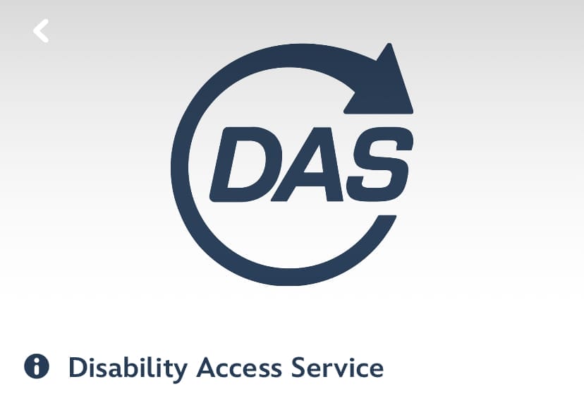 Disney Disability Access Service (DAS) logo features a circular arrow and "DAS" text.