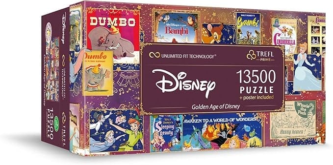 Disney 13,500-piece puzzle box with classic posters—find it on Amazon Prime for Big Deal Day savings!