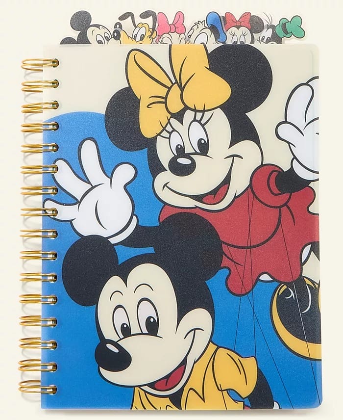 Spiral notebook from Macy's 2025 Holiday Collection, with Minnie and Mickey Mouse tabs reminiscent of park character meet-and-greets.