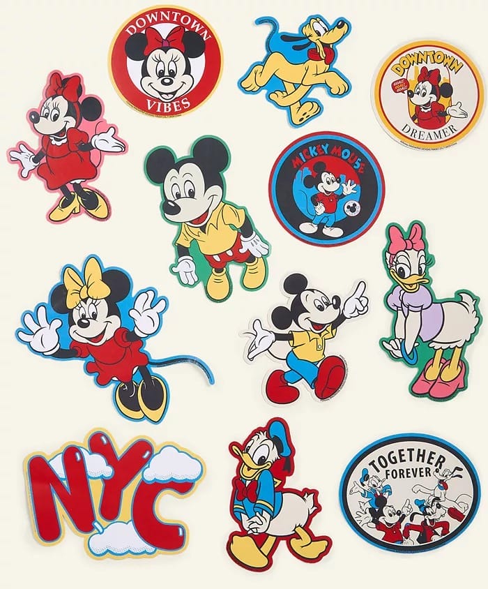Disney Parks 2025 Holiday sticker set with Mickey, Minnie, NYC icons, and castle art styled after Magic Kingdom’s Cinderella Castle.
