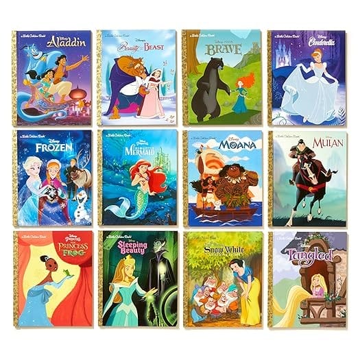 Twelve Disney princess book covers in a grid—perfect for Big Deal Day or Amazon Prime shoppers.
