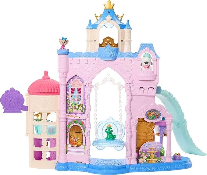 Colorful toy princess castle playset with turrets, slide, and balconies—perfect for Disney fans on Amazon Prime Big Deal Day.