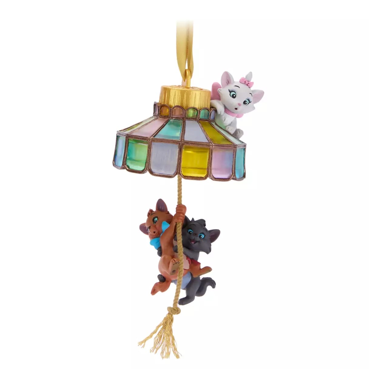 Disney Store 2025 Christmas merchandise: Aristocats ornament with three kittens on a stained glass lampshade and tassel.