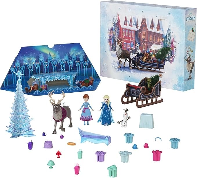 Disney Frozen advent calendar set with figures, gifts, and sleigh—perfect for Big Deal Day on Amazon Prime!