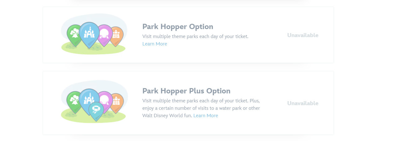 Magic Kingdom Park Hopper tickets sold out for New Year's Eve, both options shown as unavailable on a plain white background.