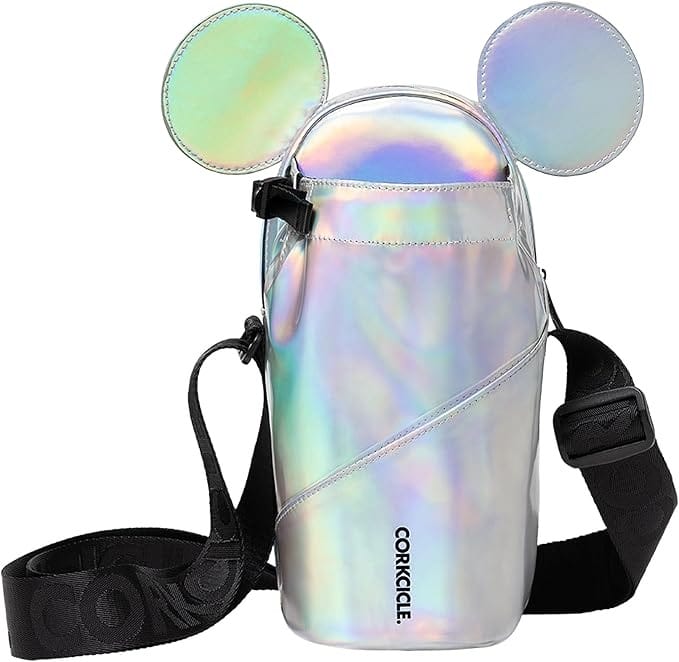 Iridescent Disney crossbody bag with Mickey Mouse ears, black strap, by Corkcicle—perfect for Amazon Prime Big Deal Day.