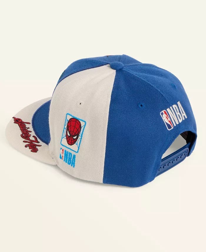 Blue and white NBA snapback hat from Macy's Collection with red script on the brim, shown from behind—no Disney castle visible.