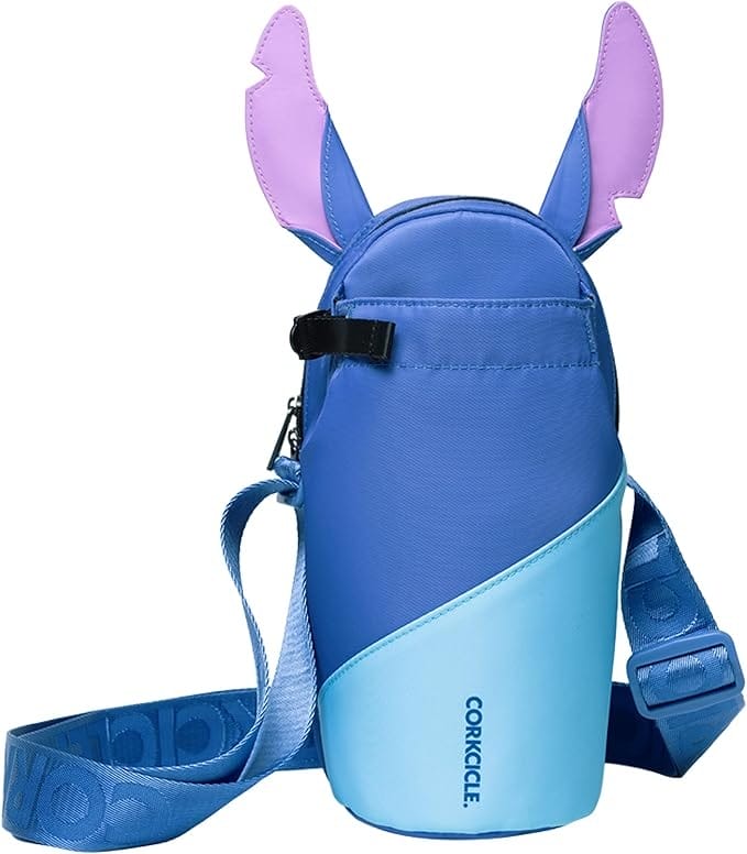 Blue and light blue Disney crossbody bag with purple ears, inspired by Stitch, available on Amazon Prime.