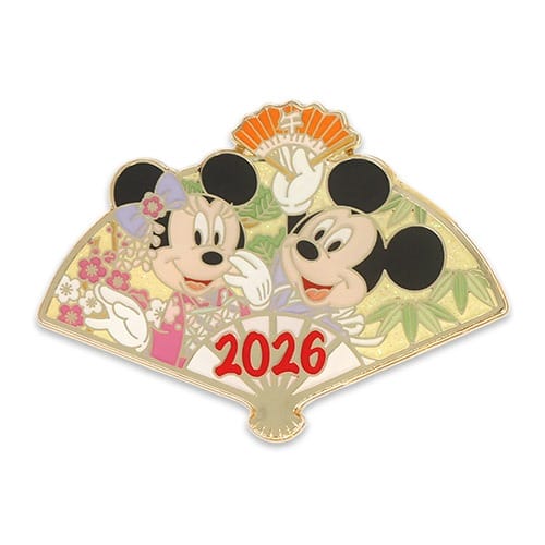 Minnie and Mickey Mouse wave in front of a "2026" fan, celebrating the New Year at Tokyo Disney Resort—no castle pictured.