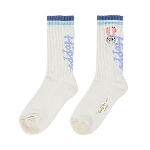 White socks with blue trim, "Happy," and a cartoon bunny—fun Zootopia 2 merch for Tokyo Disneyland, unique from other parks.