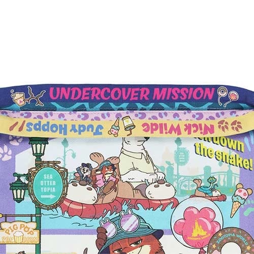 Colorful cartoon animals on a raft with "UNDERCOVER MISSION" text, evoking Zootopia 2 merch found at Disney parks worldwide.