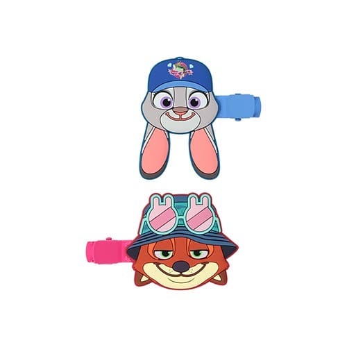 Two Zootopia 2-inspired toy water guns with cartoon animal faces, spotted at Tokyo Disneyland near Cinderella’s castle.