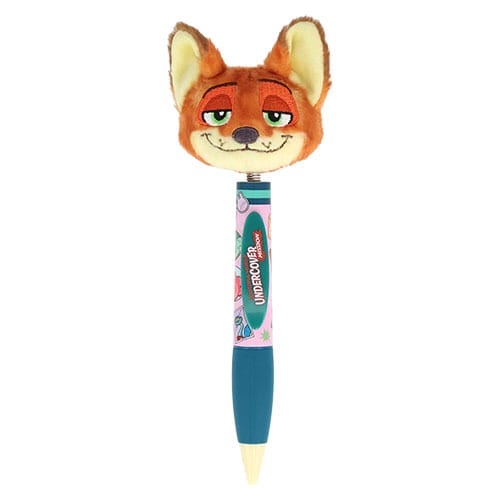 A pen featuring a plush fox head and vibrant cartoon designs, ideal for Disney park fans and collectors of Zootopia 2 merchandise.