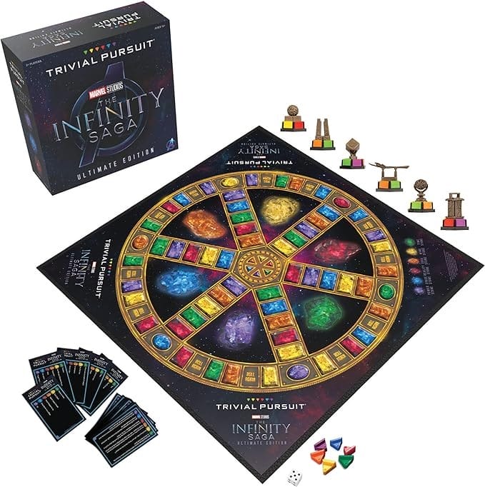Marvel Studios Trivial Pursuit: Infinity Saga board game set—perfect for card games fans and Disney Backpacks collectors.