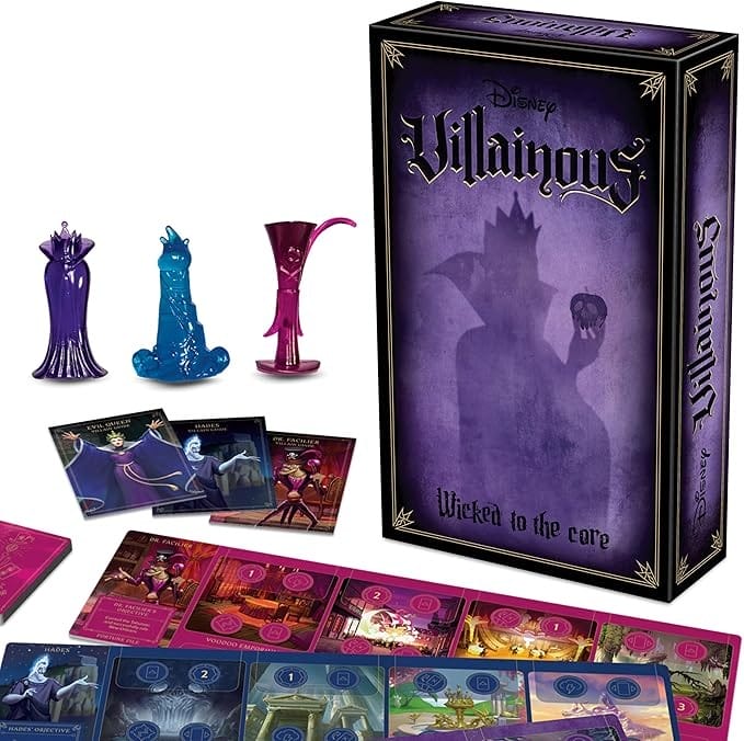 Disney Villainous: Wicked to the Core game with villain figures—perfect for Disney fans and Big Deal Day on Amazon Prime.