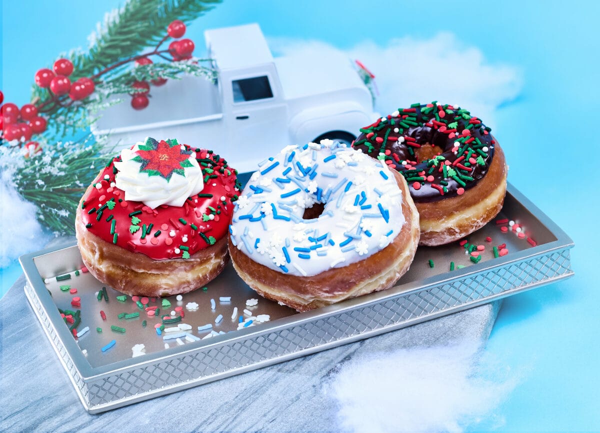 You can choose from a handful of holiday donuts, such as the Classic Glazed, Cookies & Cream, Strawberry Iced With Sprinkles, and the Christmas.