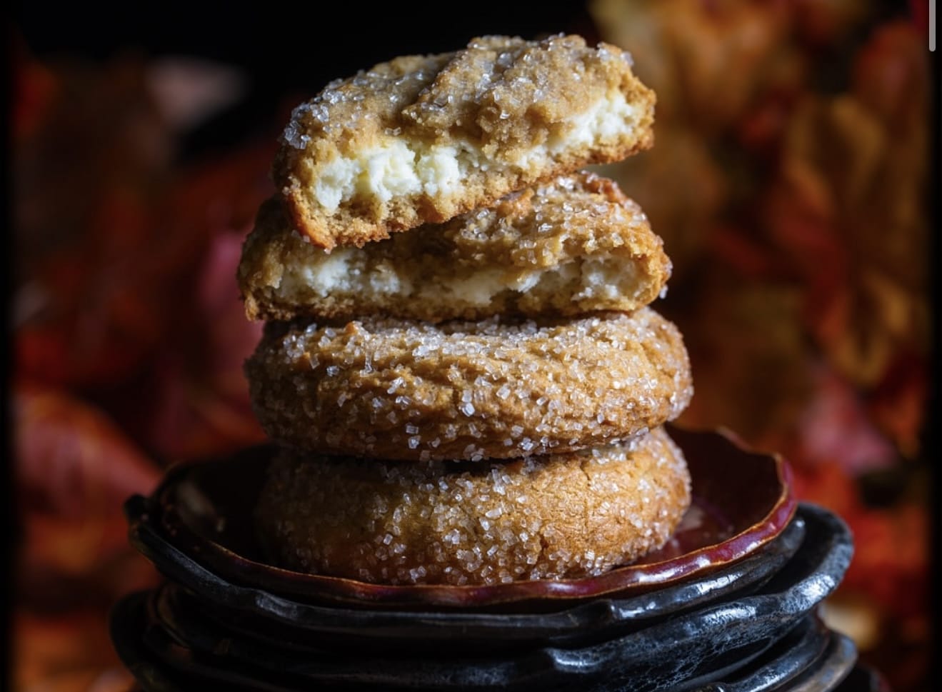 November Cookies from Gideon's Bakehouse stacked on a dark plate, one broken in half on top—no castle like Cinderella’s in sight.