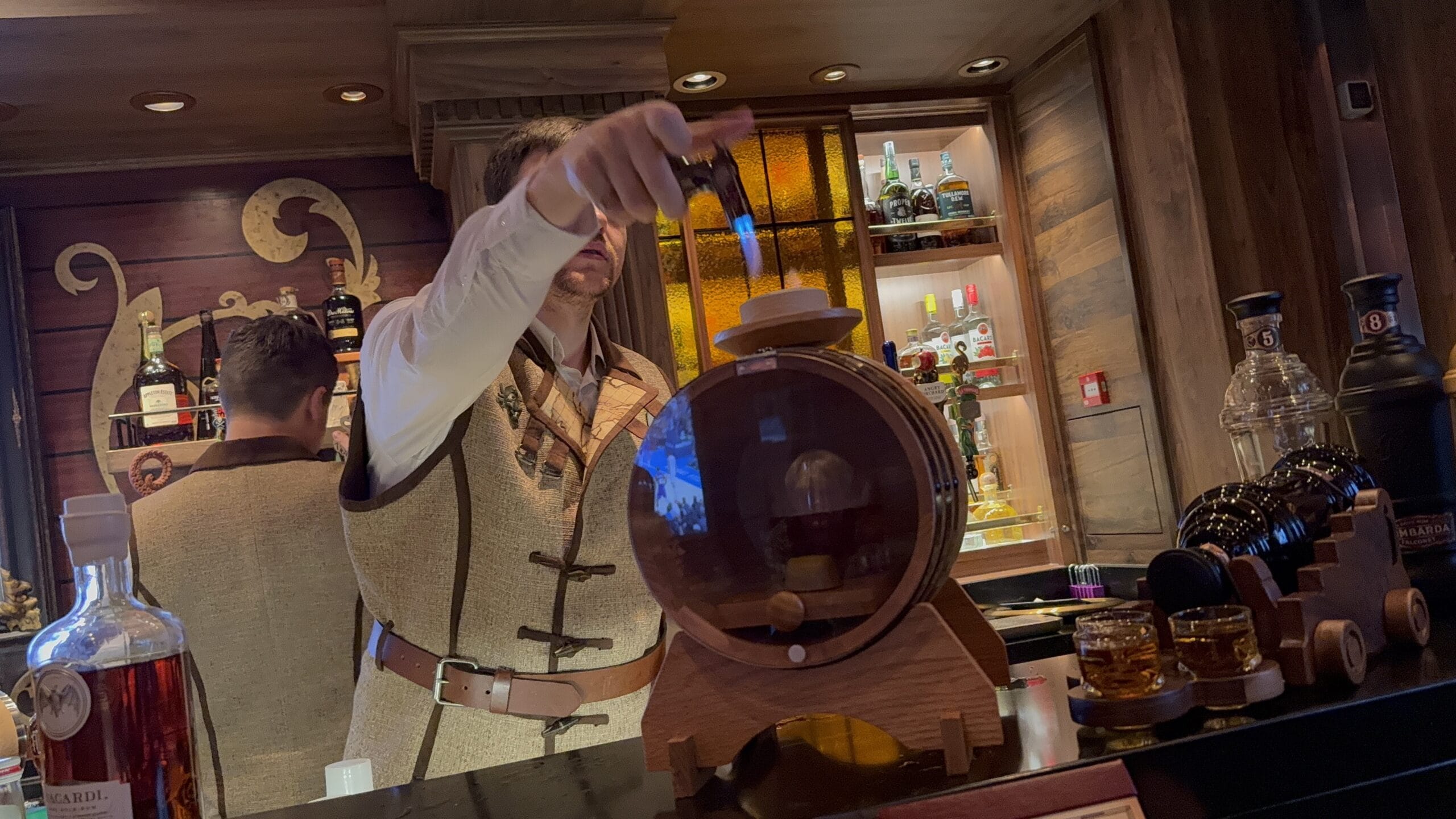 Created in collaboration with Bacardi this unique Private Label Special Selected Barrel exclusive to Disney Cruise Line. Served Neat or on the Rocks with a unique infusion of rich, sensational flavor of charred oak smoke.