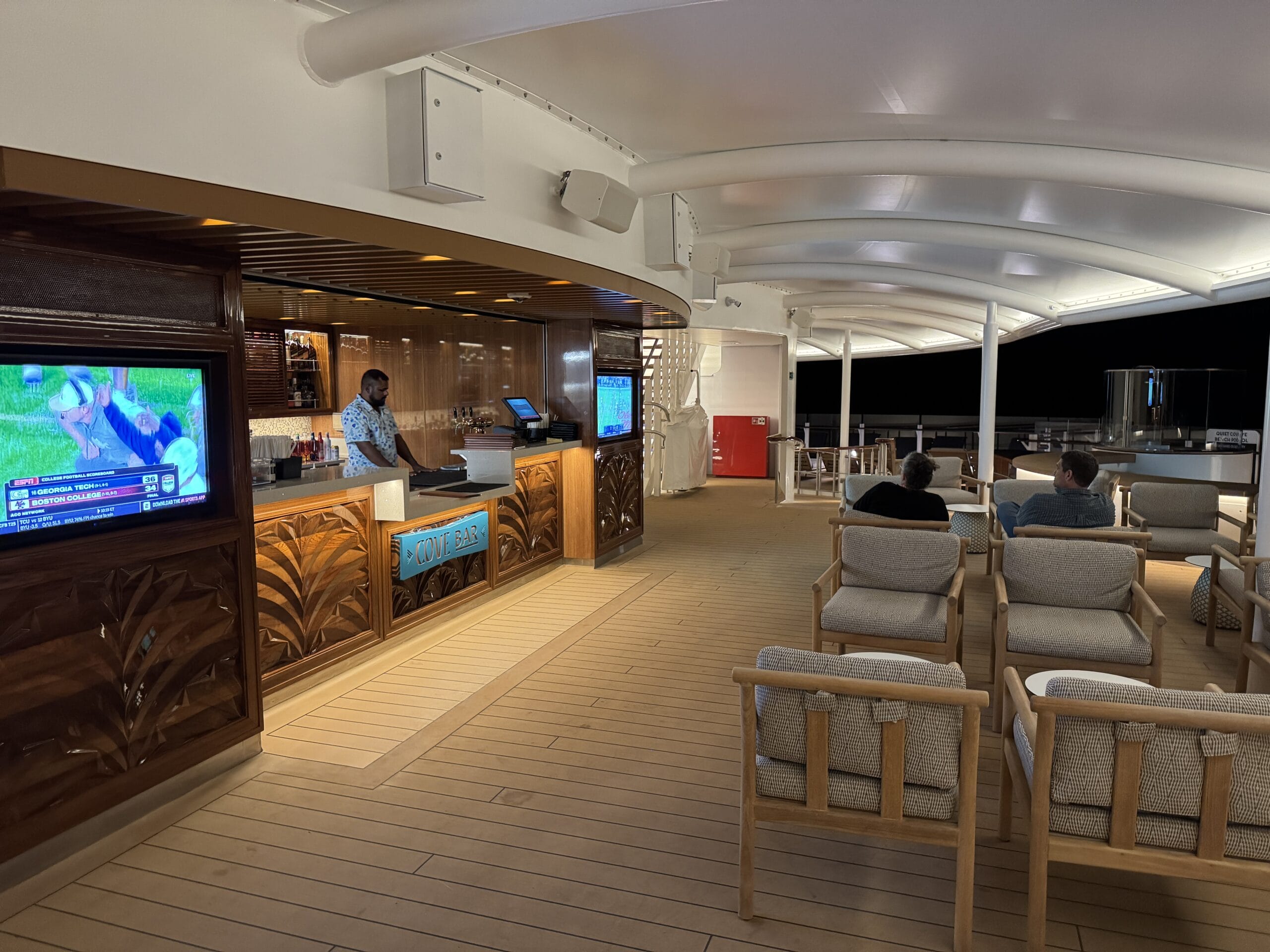 Adults can escape the hustle and bustle of the Disney Destiny by stopping in at the Cove Café and Cove Bar.