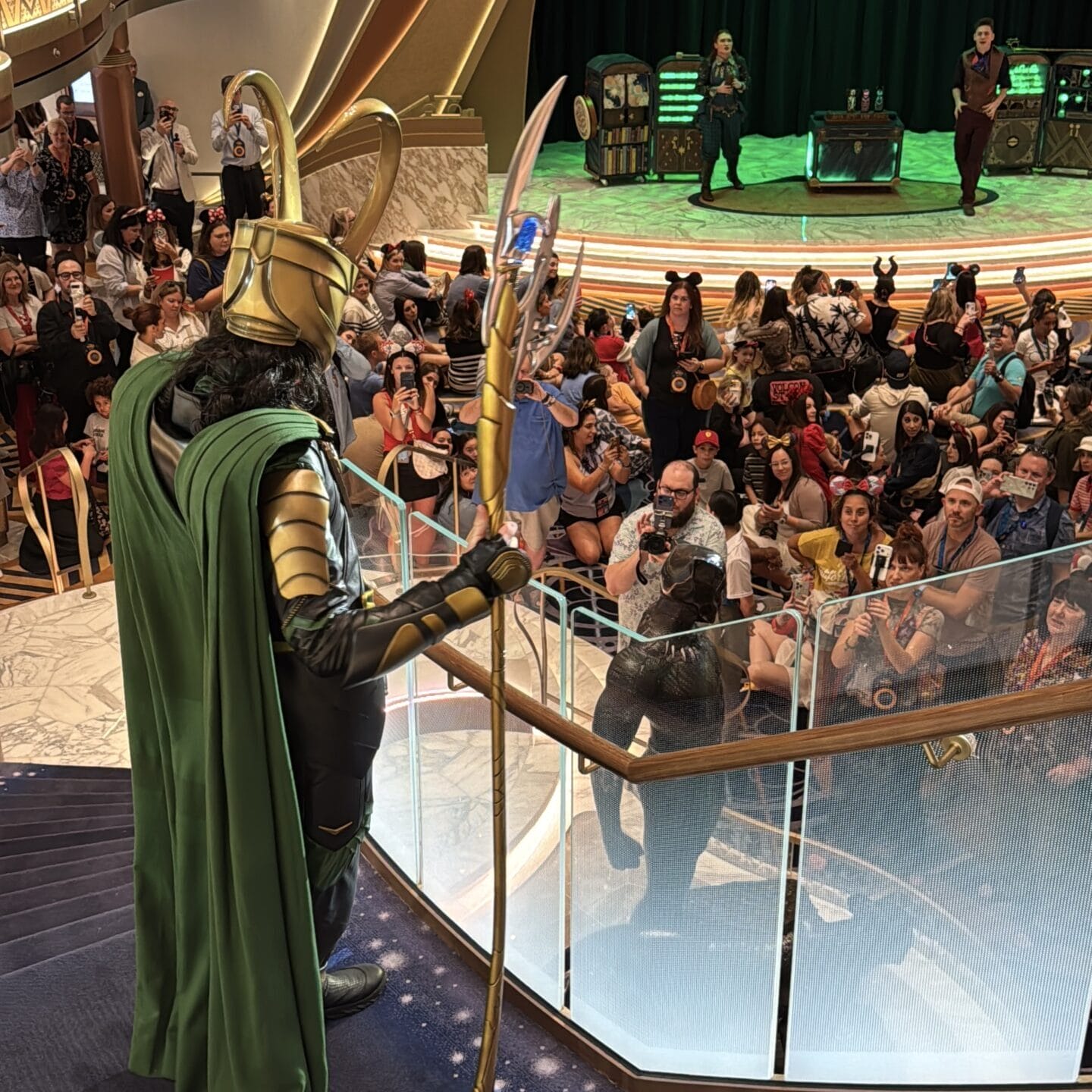 Loki, the God of Mischief, makes appearances on the Disney Destiny during the Loki - Celebration of a King show.