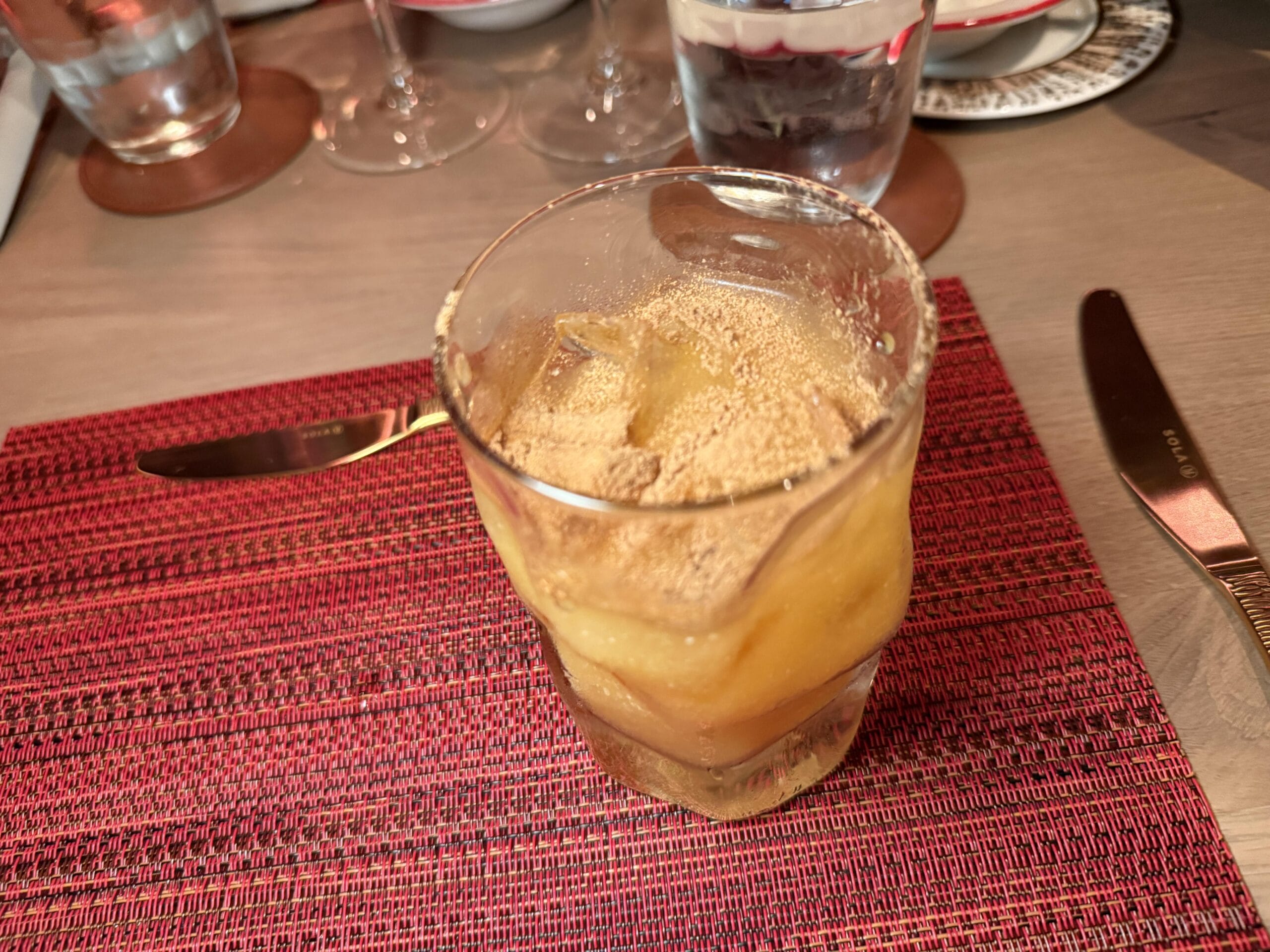 Starr 7 Years Rum, Amarula, Lime Mango, and Cinnamon.