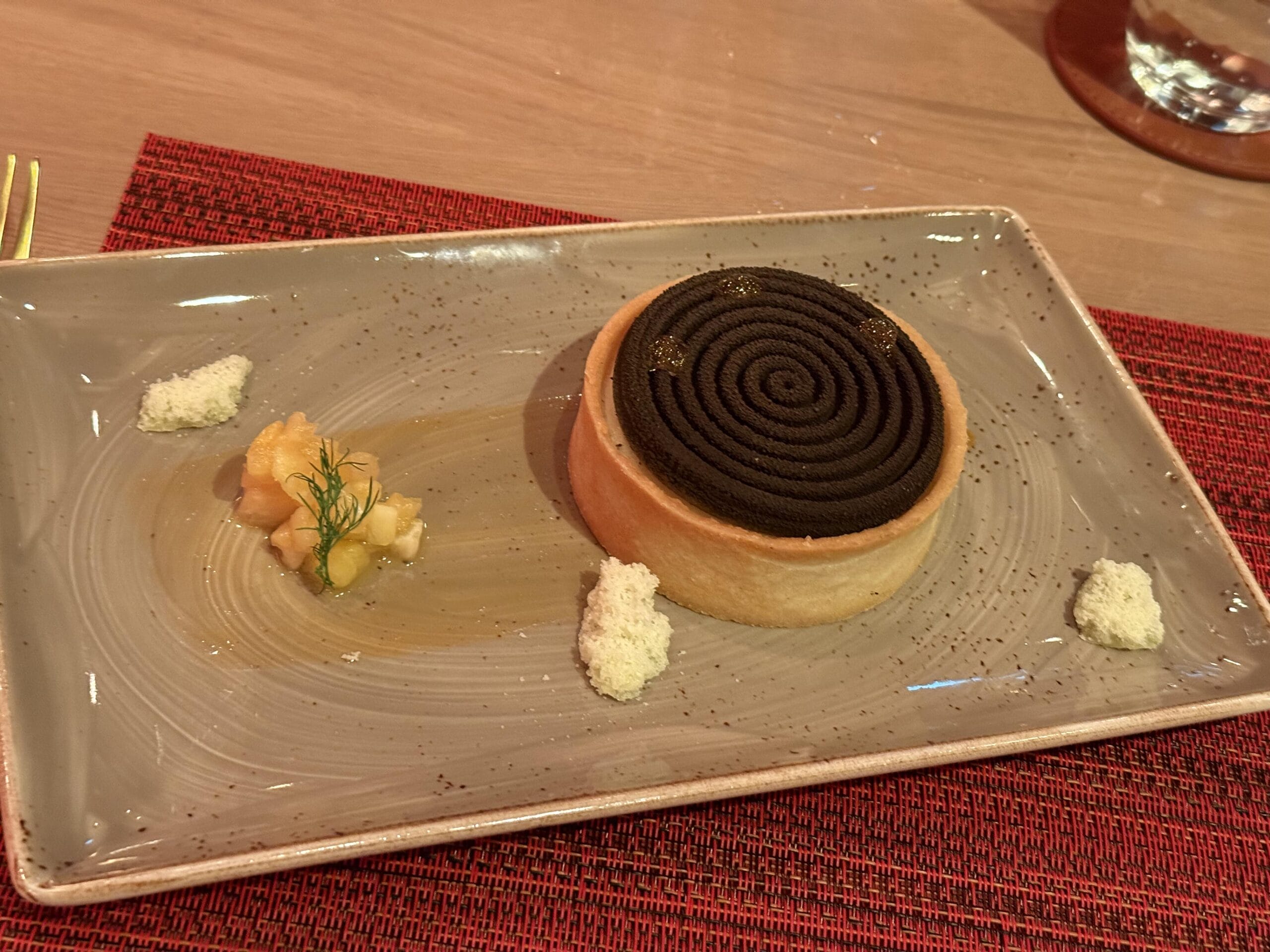 Sweet Short Bread Crust, Cinnamon Spiced Custard, and Roasted Pineapple Compote