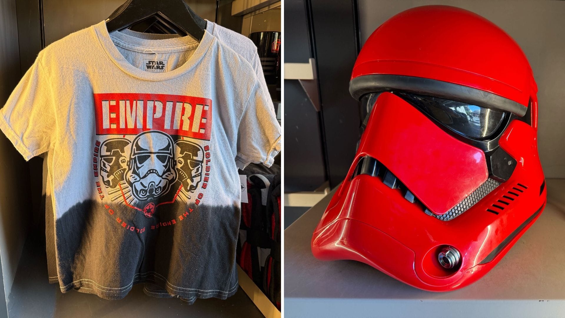 Empire t-shirt and Captain Cardinal helmet at Star Wars: Galaxy's Edge