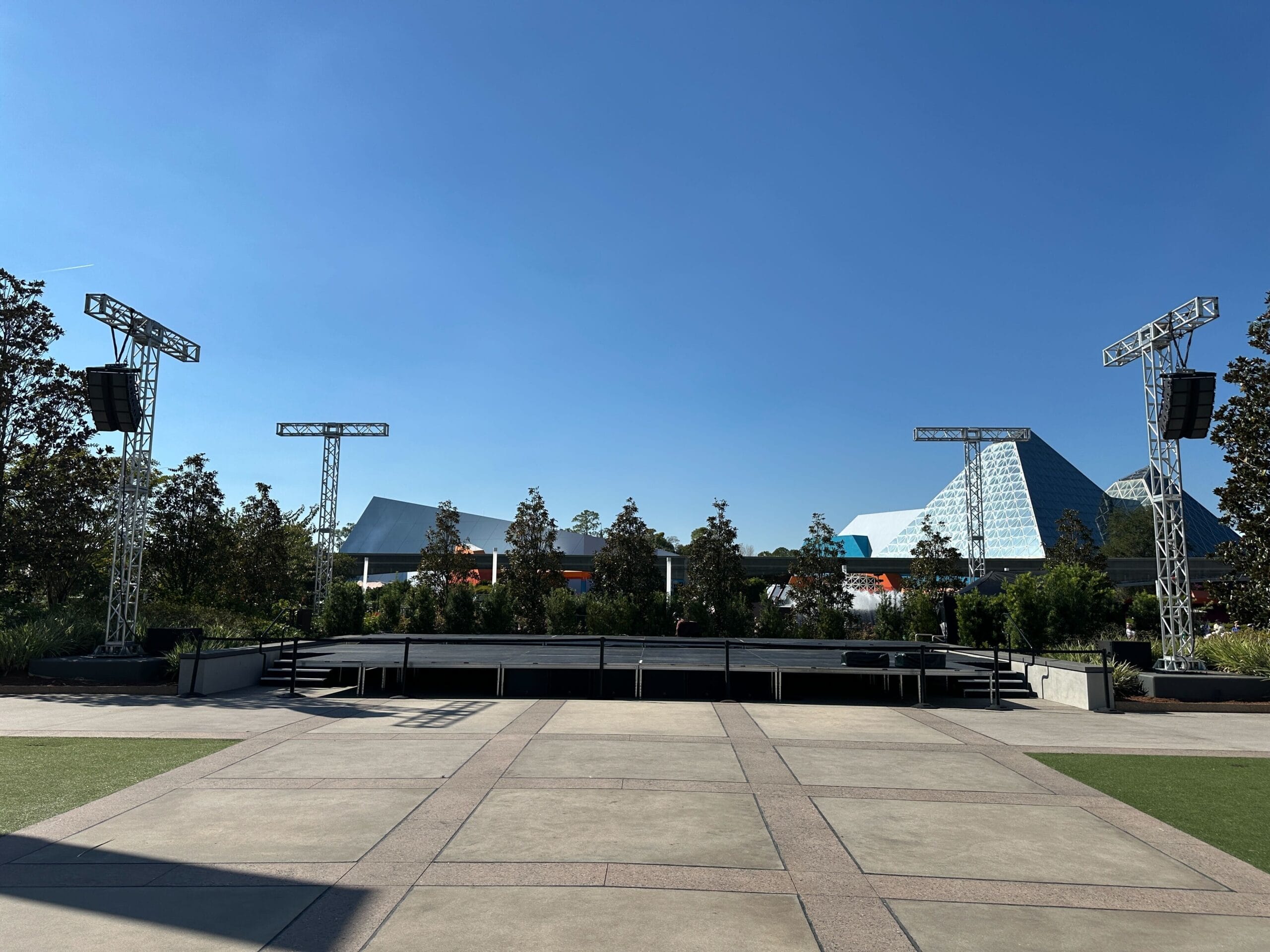 The holiday stage for JOYFUL! A Celebration of the Season is currently being installed at EPCOT over at the CommuniCore Plaza Stage.