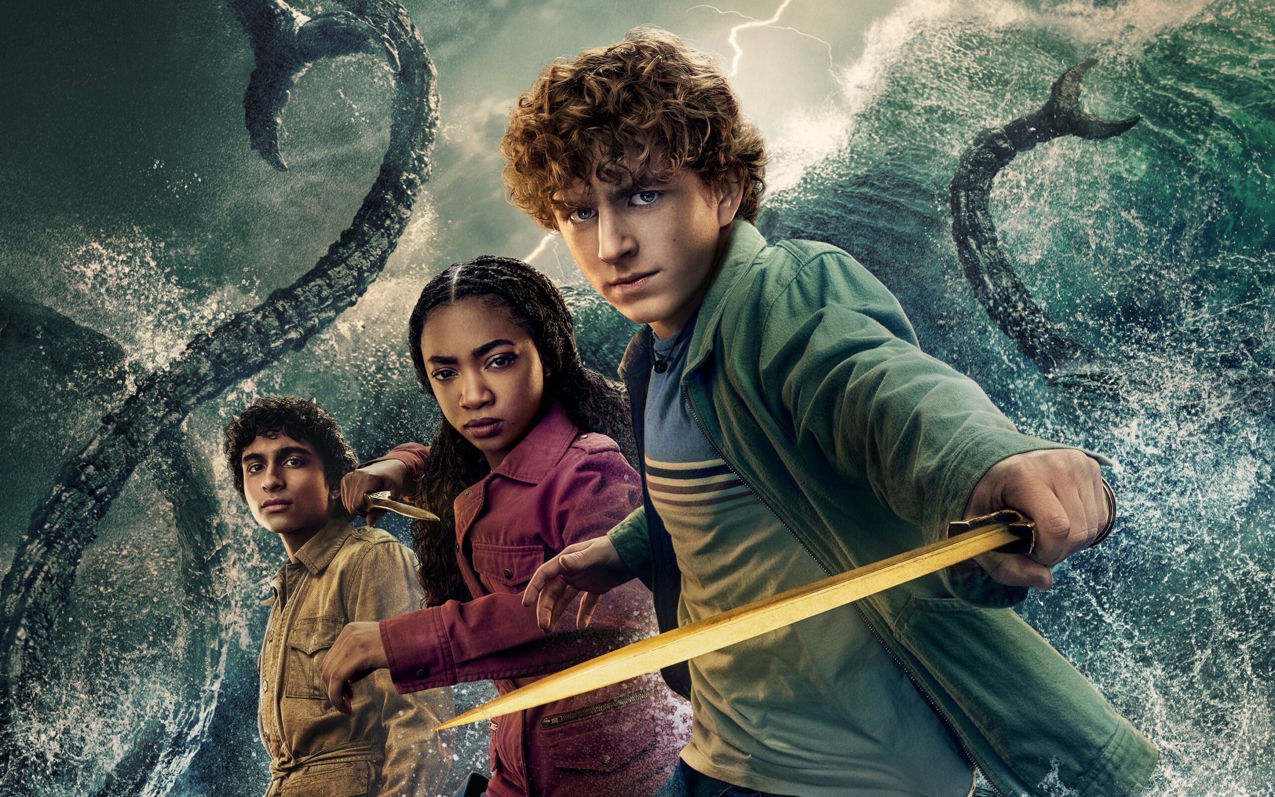 Percy Jackson season 2 poster with Percy, Annabeth, and Grover