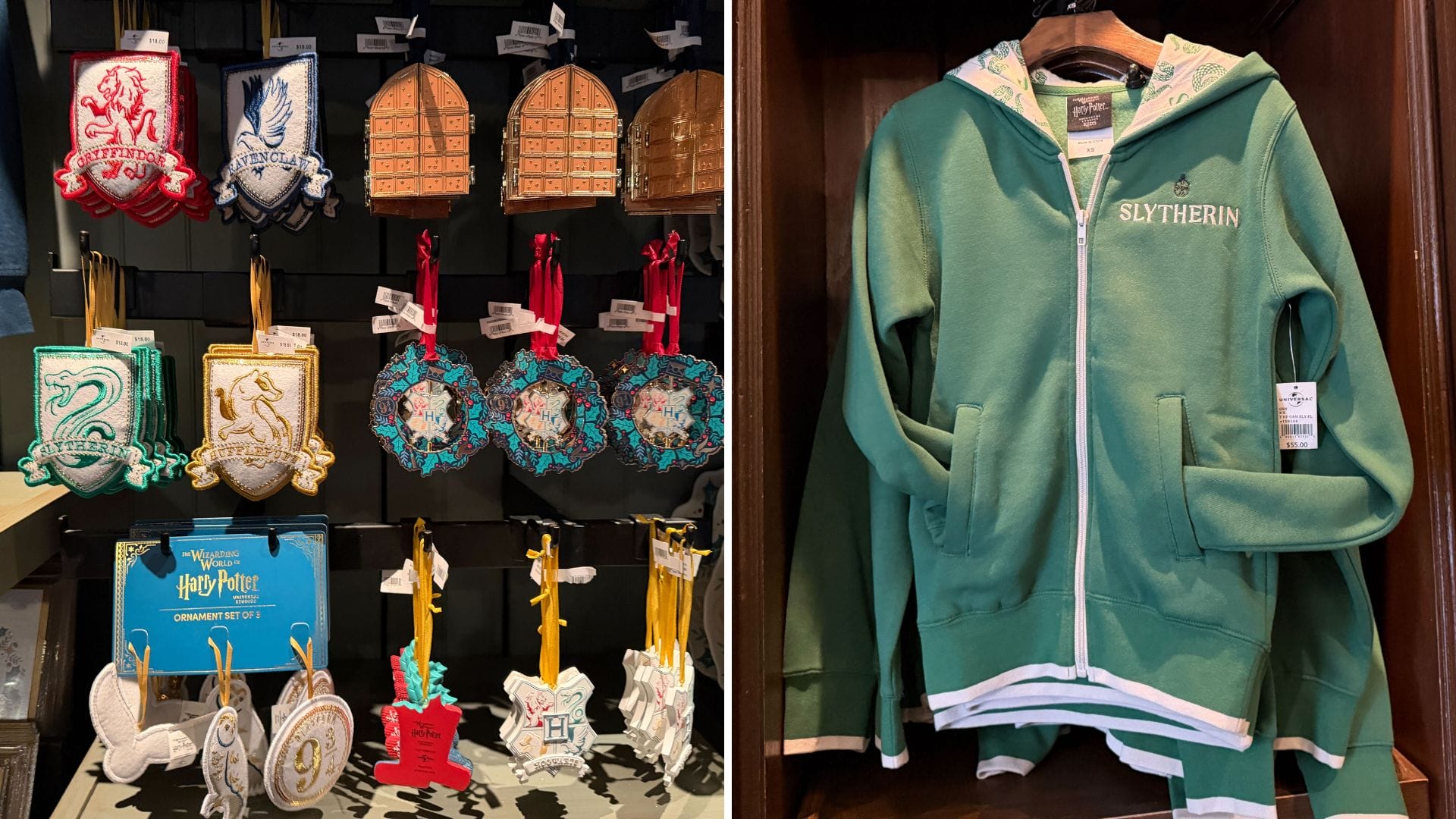 Harry Potter ornaments and Slytherin jacket