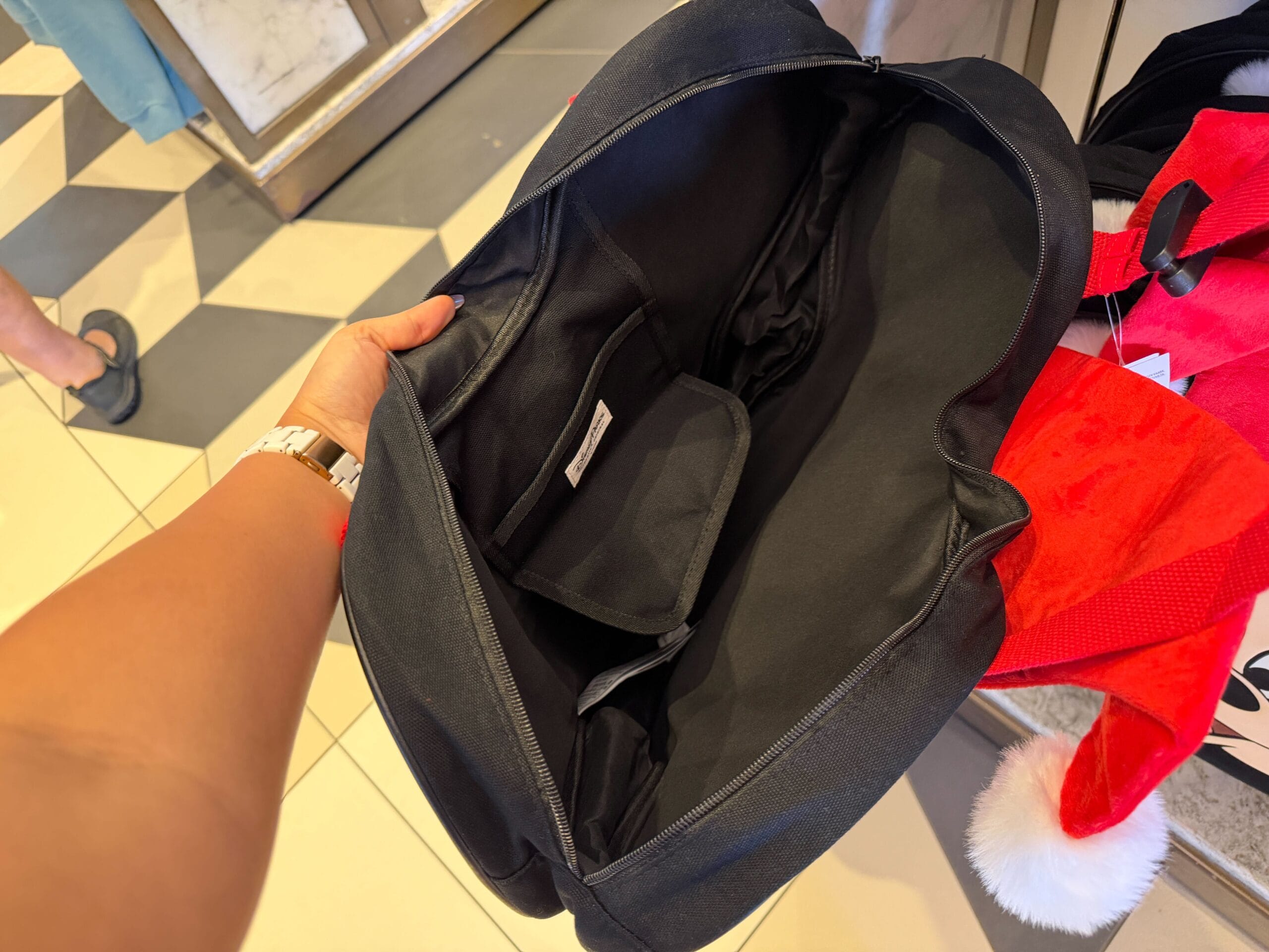 the inside of the holiday mickey mouse tote bag