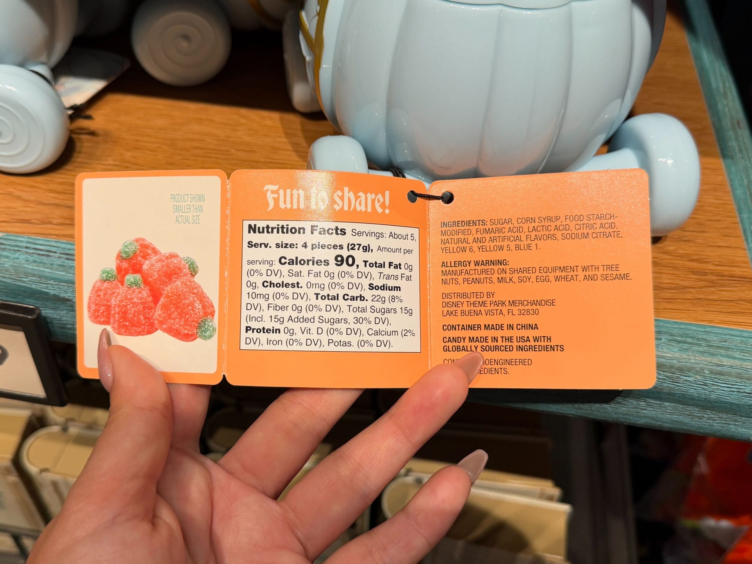 Inside of Cinderella's Enchanted Sour Jelly Pumpkins candy tag.