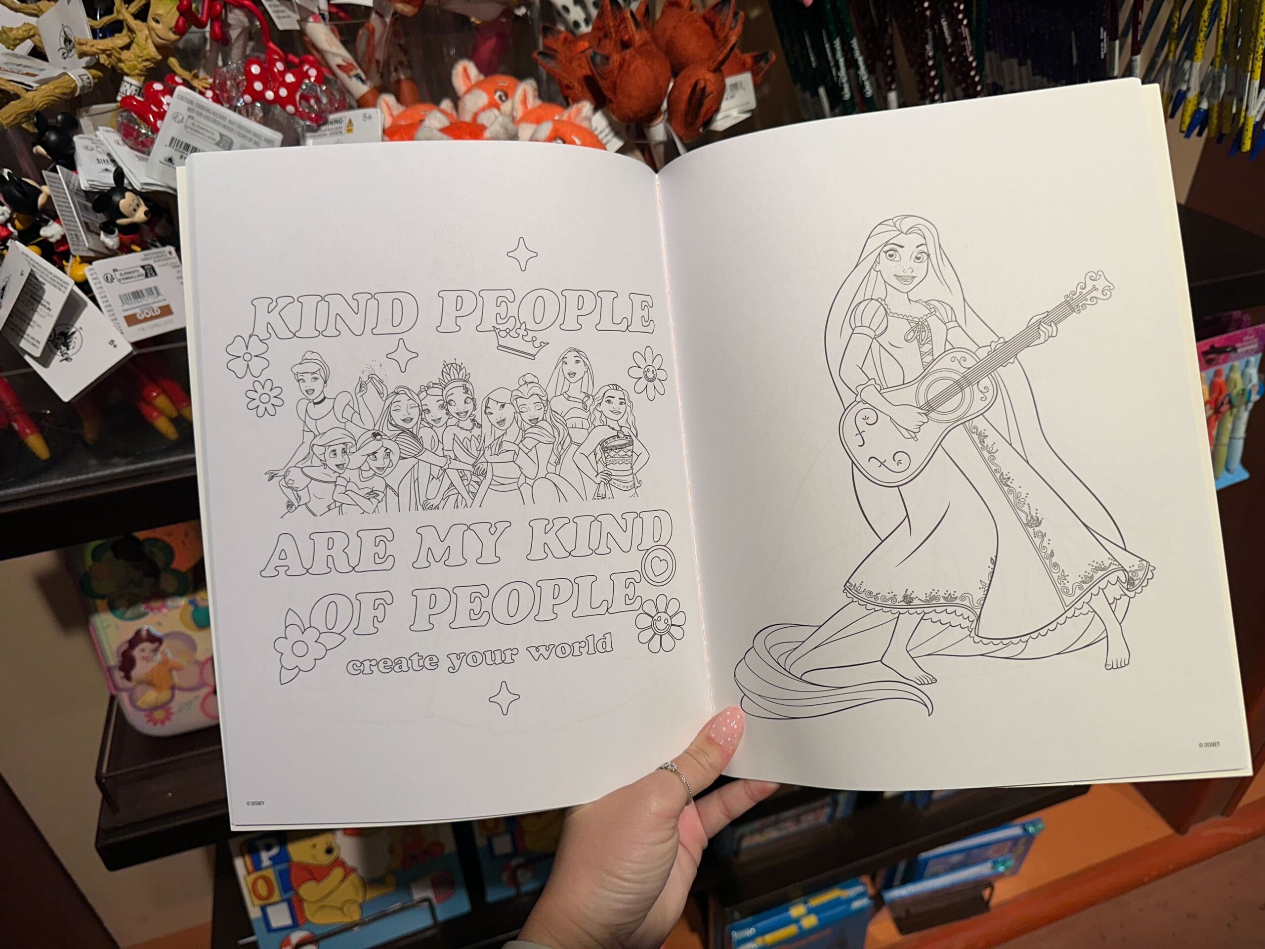 Inside of the Disney Princess coloring book.