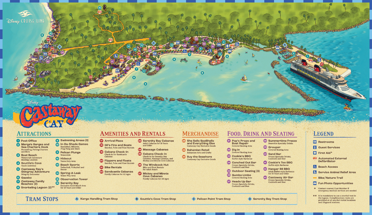 New map of Castaway Cay, including the new cabana name: Sandcastle Cabanas