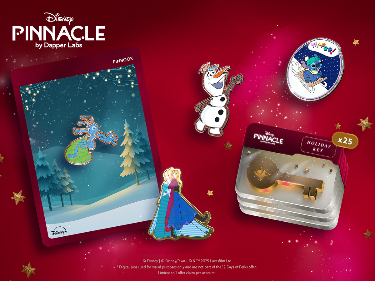 Disney Pinnacle by Dapper Labs starter digital Pinbook and 25 Holiday Keys for Disney+ 12 Days of Perks