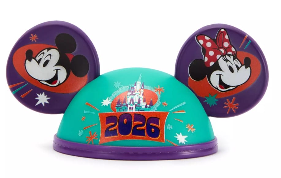 This design welcomes 2026 at Walt Disney World with a miniature reproduction of a souvenir ear hat, featuring Mickey, Minnie and,Ā Cinderella Castle.