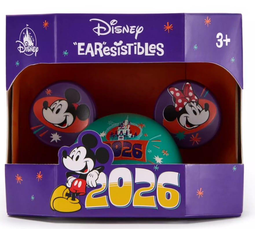 This design welcomes 2026 at Walt Disney World with a miniature reproduction of a souvenir ear hat, featuring Mickey, Minnie and,Ā Cinderella Castle.