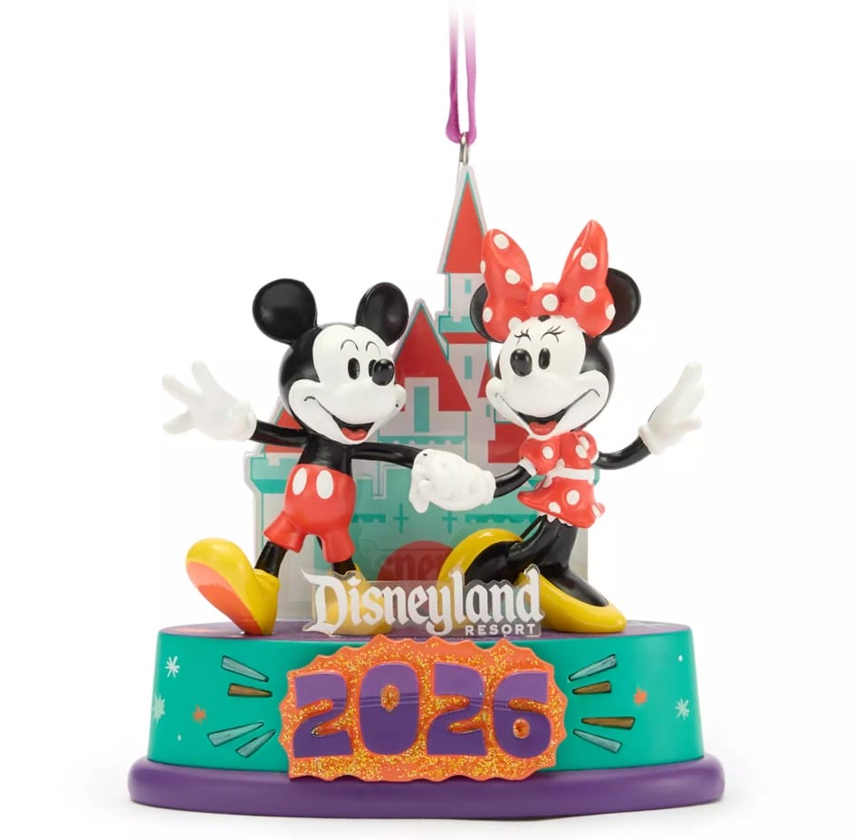A Disneyland logo plate sits in the front of the 2026 Disneyland ornament.