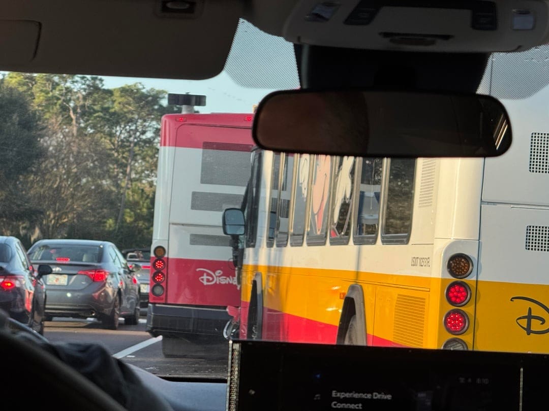 Two Walt Disney World buses collided on Friday morning, December 5, on Buena Vista Drive, reportedly causing serious damage to one.