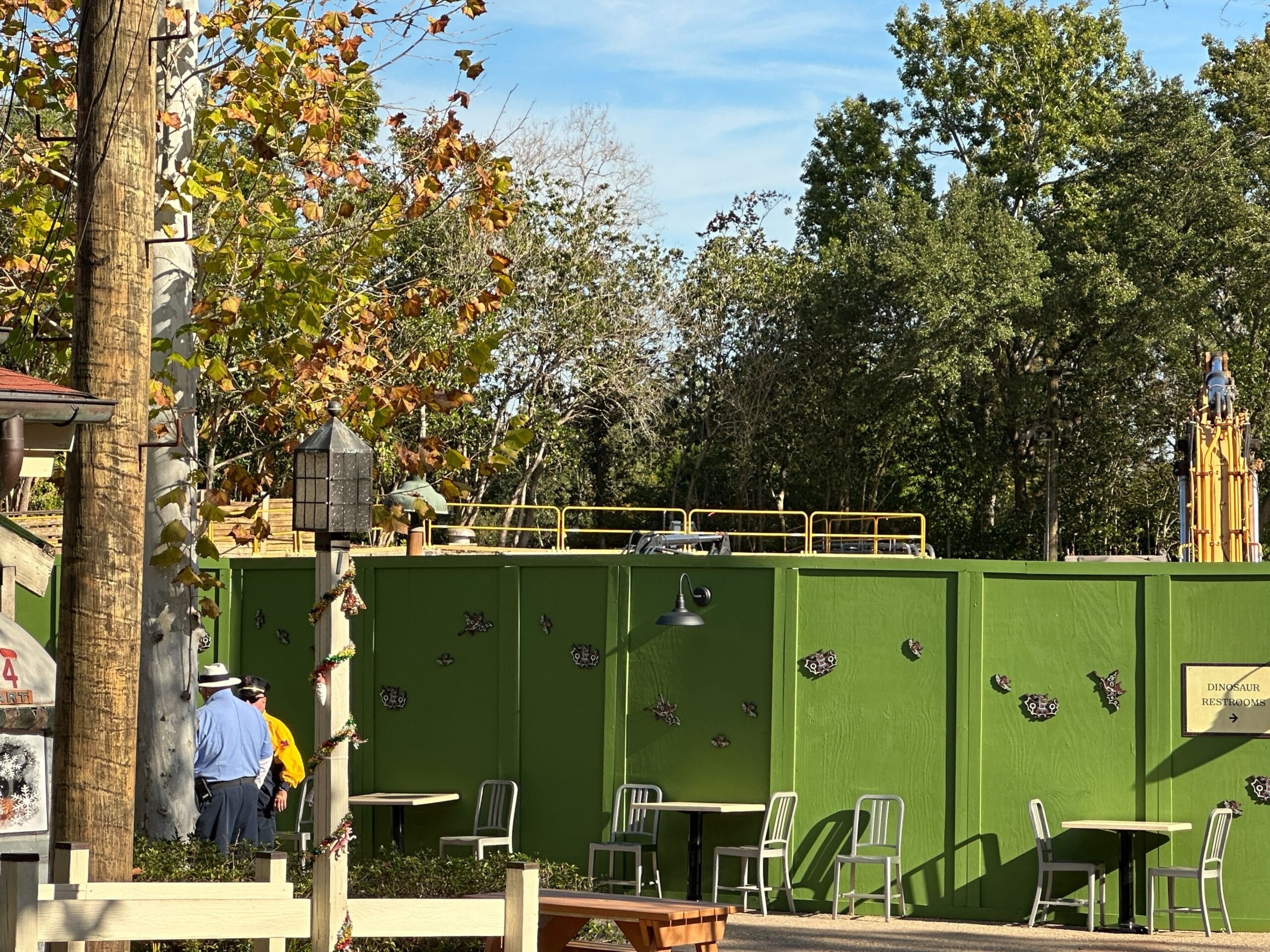 new yellow fencing at the back of the former Boneyard play area.
