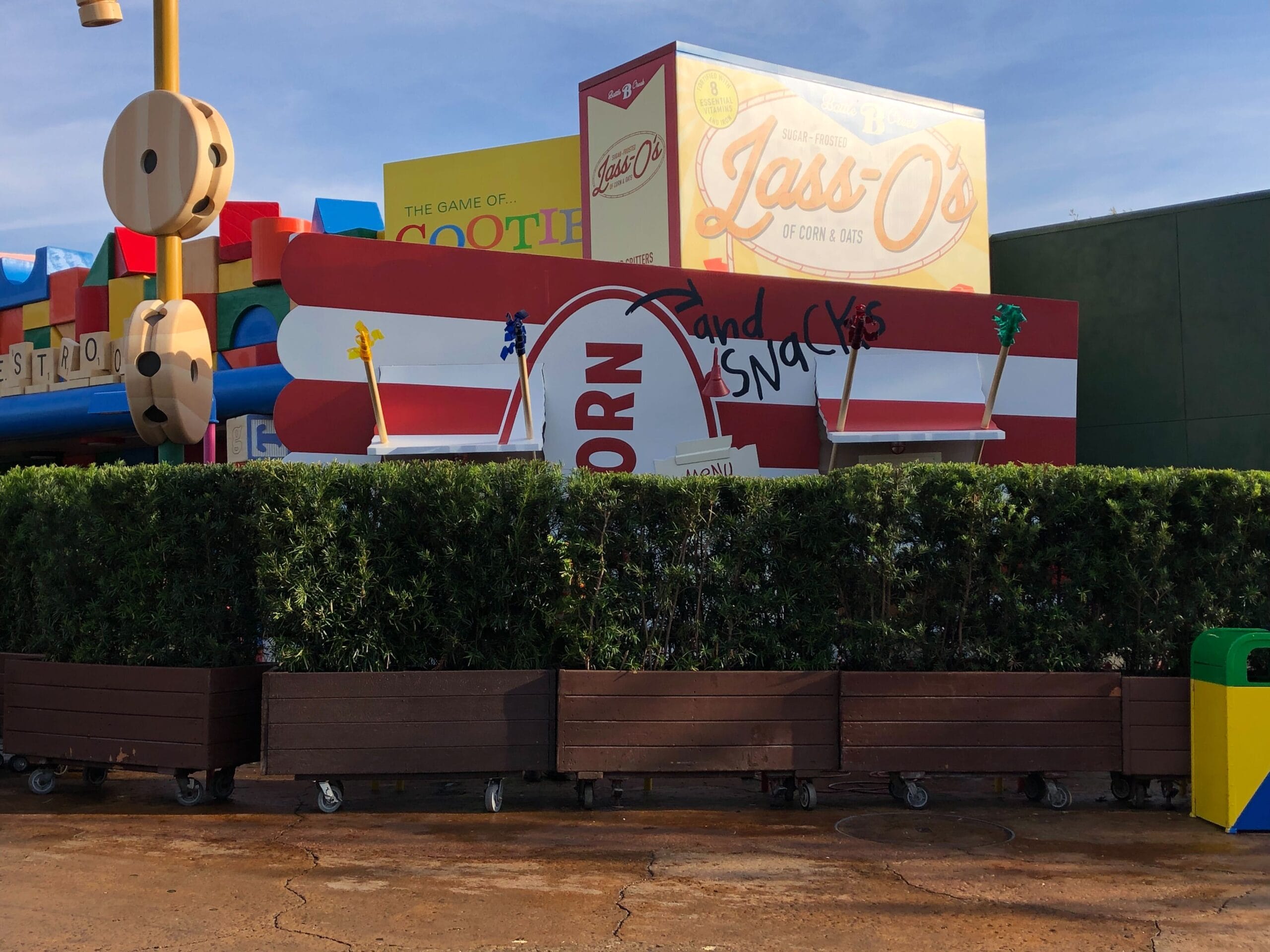 The menu display for the new Toy Story Land snack kiosk has been installed, but no menu items are available to view yet.