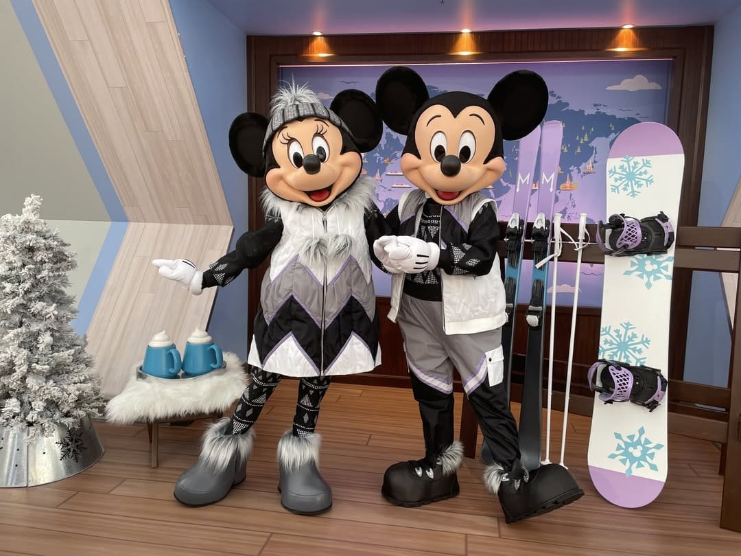 Ski Mickey and Minnie Mouse Outfits for DVC Member Lounge at EPCOT.