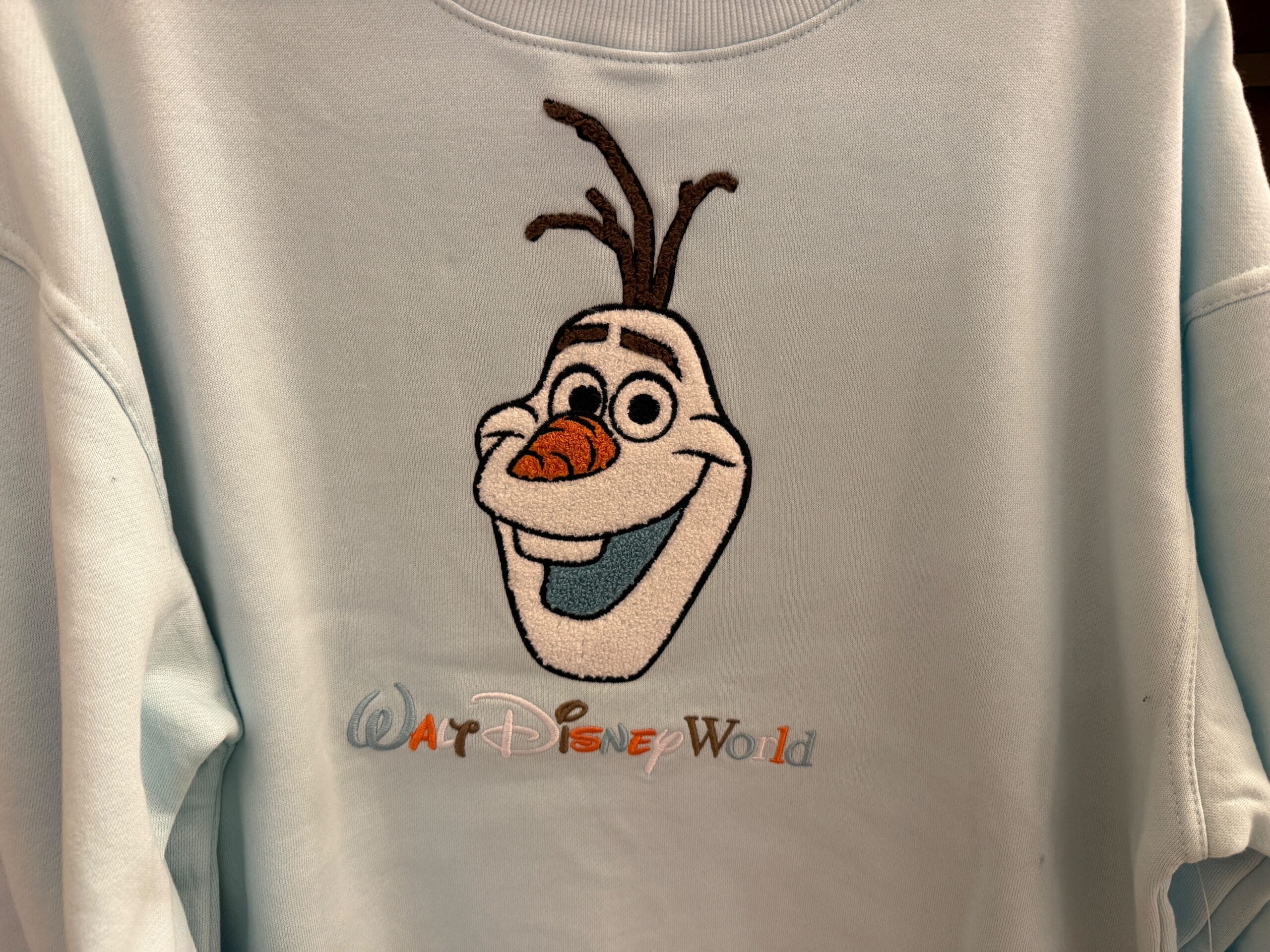 Olaf and the Cheshire Cat have arrived at Disney World in the form of character sweatshirts.